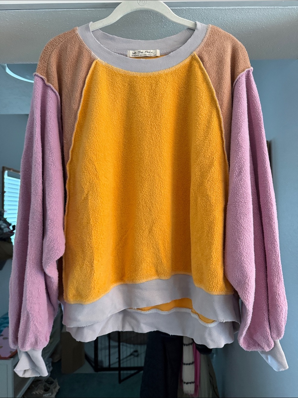 Free People Colorblock Fleece Sweatshirt - Yellow & Lavender